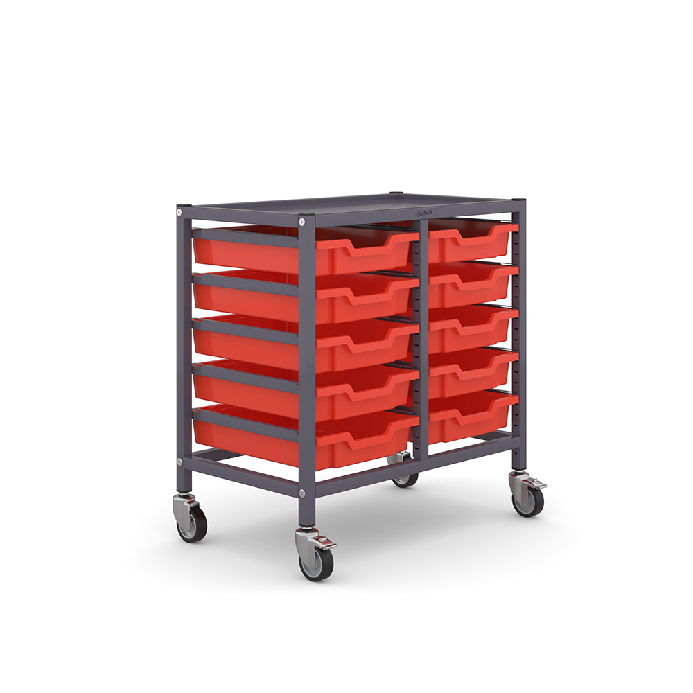 Trolley Sets with Trays - Under-bench Double Column with 10 x F1 Shallow Trays - Image 2