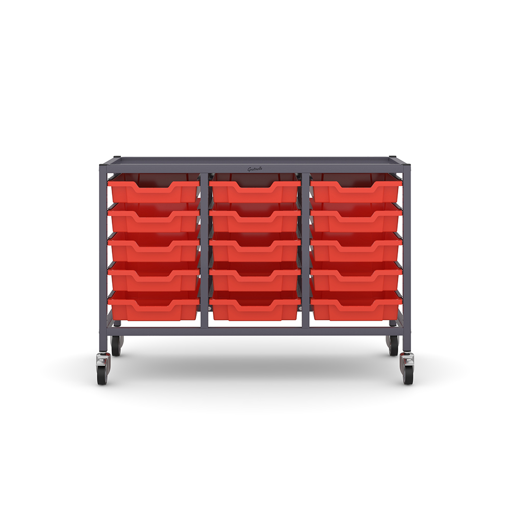 Trolley Sets with Trays - Under-bench Treble Column with 15 x F1 Shallow Trays