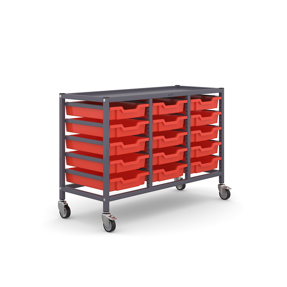 Trolley Sets with Trays - Under-bench Treble Column with 15 x F1 Shallow Trays - Image 2